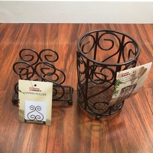 Home basic scroll edition napkin holder and tool holder. Bronze